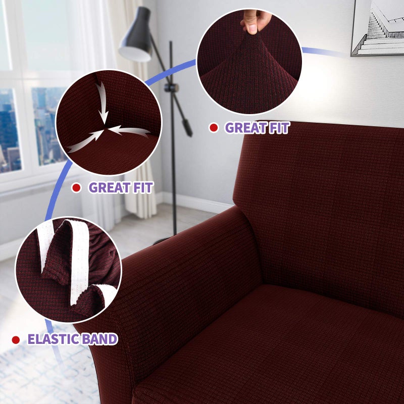 ZNSAYOTX 2 Piece Chair Covers for Living Room with Arms Anti Slip Stretch Arm Chair Slipcovers Sofa Armchair Slipcover Machine Washable Furniture Protector (Wine Red, Chair) - Image 3